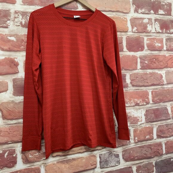 Ziya Athletic Top Shirt Women's Large Red Eyelet Mesh Workout Athleisure Gym Tee - Picture 2 of 9